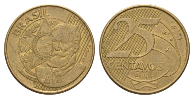 Бразилия 25 сентаво 2003 KM 650 сталь плакированная латунью 4688-151