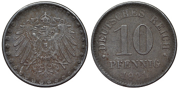 Германия 10 пфеннигов 1921 A KM 20, J. 298 железо 4119-243