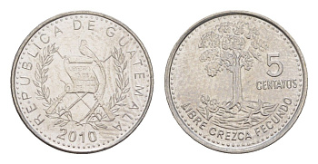 Гватемала 5 сентаво 2010 KM 276.6a сталь плакированная никелем UNC 4644-259