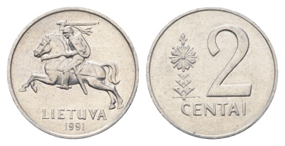 Литва 2 цента (сента) 1991 год-тип KM 86 алюминий aUNC 4689-1044