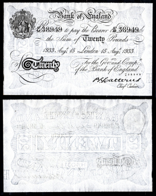 Англия 20 фунтов 1933 Лондон, 15 августа, Операция "Бернхард", фальшивка в ущерб денежному обращению Pick 330 x  бумага   451-1177-1-2