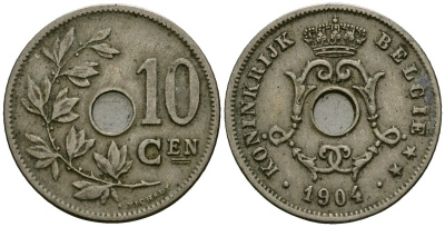 Бельгия 10 сантимов 1904 Belgie KM 53 медно-никель 4172-1156