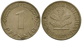 Германия 1 пфенниг 1971 F KM 105 сталь плакированная медью 4174-118