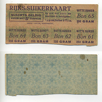 Нидерланды талоны на сахар 1944-1950 бумага 6317-34-1-3