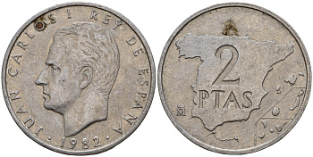 Испания 2 песеты 1982 Хуан Карлос I (1975 - 2001) KM 817 медно-никель 4156-232