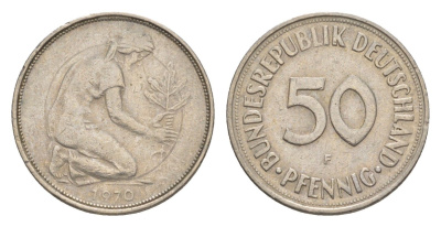 ФРГ 50 пфеннигов 1970 F KM 109.1, J. 384 медно-никель 4636-1135