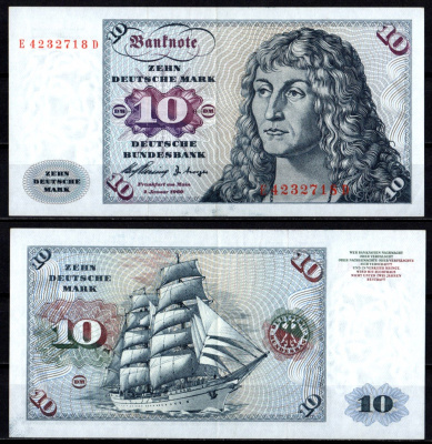 ФРГ 10 марок 1960 Альбрехт Дюрер. Kорабль "Горх Фок" Pick 19 бумага 7204-6-1-2