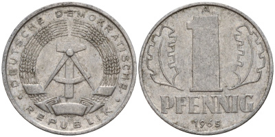 ГДР 1 пфенниг 1965 A KM 8.1 алюминий 44-1123