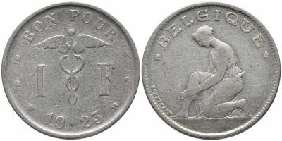 Бельгия 1 франк 1923 Belgique, Альберт I (1909-1934) KM 89 никель 4175-255