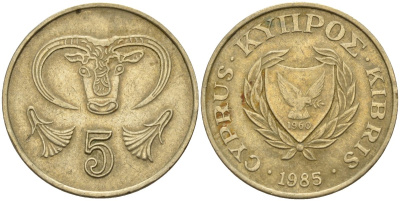 Кипр 5 центов 1985 KM 55.2 никель латунь 4141-931