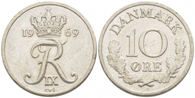 Дания 10 эре 1969 C,S, Фредерик IX (1947-1972) KM 849.1 медно-никель 3996-1052