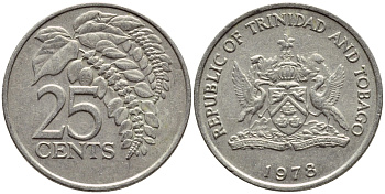 Тринидад и Тобаго 25 центов 1978 цветок дикая пуансеттия KM 32 медно-никель 4396-737