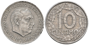 Испания 10 сентимо 1959 Франсиско Франко (1939-1975) KM 790 алюминий 4609-1112
