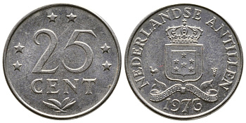 Нидерландские Антилы 25 центов 1976 Юлиана (1948-1980) KM 11 никель 177-1315