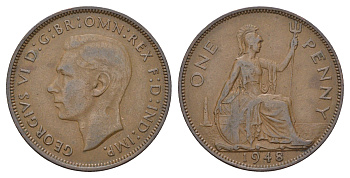 Великобритания 1 пенни 1948 Георг VI (1936-1952) КМ 845, Spink 4114 бронза 4111-1036