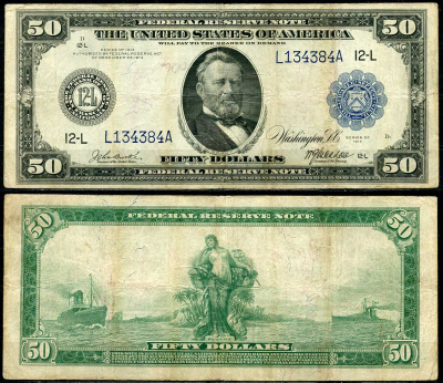США 50 долларов 1914 L - Сан-Франциско, Улисс Грант - 18-й президент США Pick 362 b L(1)   бумага   000-00-00