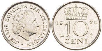 НИДЕРЛАНДЫ 10 ЦЕНТОВ 1979 ЮЛИАНА KM 182 никель 4547-852