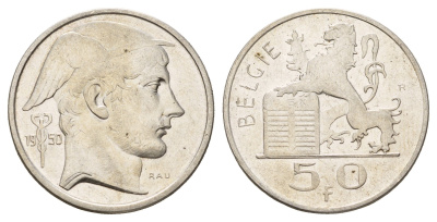 Бельгия 50 франков 1950 Леопольд III (1934-1950), Belgiqe KM 137 серебро UNC 3855-533