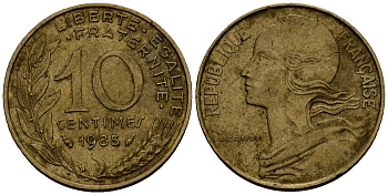 Франция 10 сантимов 1985 тип Марианна KM 929, LE FRANC 144.25 медь алюминий никель 4138-352