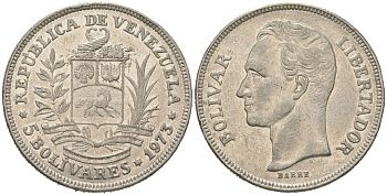 Венесуэла 5 боливаров 1973 Симон Боливар KM 44 никель 4512-322