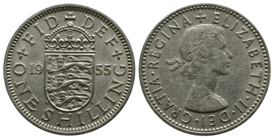 Великобритания 1 шиллинг 1955 Елизавета II (1952-2022), Английский герб KM 904, Spink 4147 медно-никель 4384-323