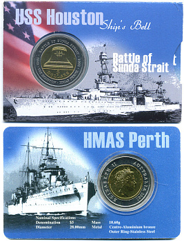 АВСТРАЛИЯ 5 ДОЛЛАРОВ 2002 60 ЛЕТ СРАЖЕНИЮ В ЗОНДСКОМ ПРОЛИВЕ (1942-2002), В ОРИГИНАЛЬНОМ БУКЛЕТЕ KM 601 биметалл UNC 06-081-76