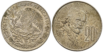 Мексика 20 сентаво 1975 Франциско Индалеси KM 442 медно-никель 4596-1117