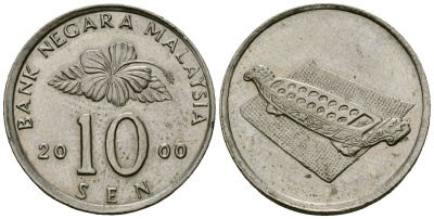 Малайзия 10 сенов 2000 цветок KM 51 медно-никель 4173-967