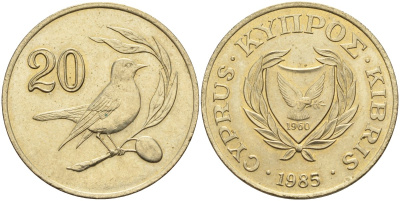 Кипр 20 центов 1985 KM 57.2 никель латунь 4140-736