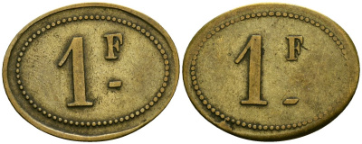 Франция 1 франк XIX-XX век ресторанный жетон латунь 4166-711