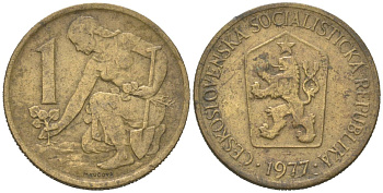 Чехословакия 1 крона 1977 KM 50 алюминиевая бронза 4616-1135