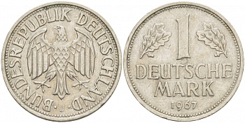 ФРГ 1 марка 1967 J KM 110, J. 385 медно-никель 3718-1131