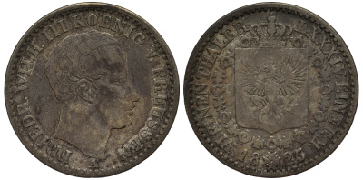 Пруссия 1/6 талера 1823 A, Фридрих Вильгельм III (1797-1840) KM 411 серебро 1519-1423