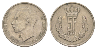 Люксембург 5 франков 1971 Герцог Жан (1964-1999) KM 56 медно-никель 4529-545