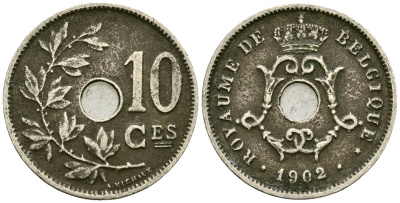 Бельгия 10 сантимов 1902 Belgique KM 48 медно-никель 4172-721