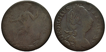 Великобритания 1/2 пенни 1772 Георг III (1760-1820) KM 601, Spink 3774 медь 106-745