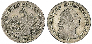 Пруссия 1/2 талера 1764 E, Кенигсберг, Фридрих II (1740-1786) KM 304, Kluge 139, Old. 112 серебро 00-817-21