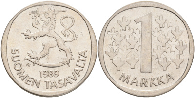 ФИНЛЯНДИЯ 1 МАРКА 1989 M KM 49а медно-никель 4556-827