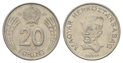 Венгрия 20 форинтов 1984 BP, Дьердь Дожа KM 630 медно-никель 4145-1235