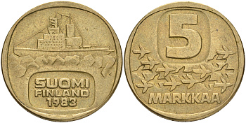 ФИНЛЯНДИЯ 5 МАРОК 1983 K ЛЕДОКОЛ KM 57 алюминиевая бронза 4556-916