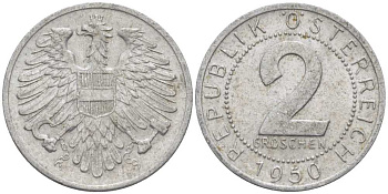 АВСТРИЯ 2 ГРОША 1950 KM 2876 алюминий 75-534