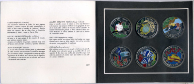 Куба набор из 6 монет по 1 песо 1996 серия карибская фауна эмаль KM 549, 550, 551, 552. 562, 565 UNC 7-5-1-12