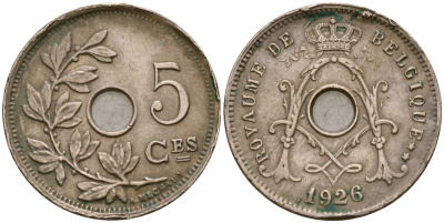 Бельгия 5 сантимов 1926 Король Альберт I (1910 - 1934) KM 66 медно-никель 39-1156