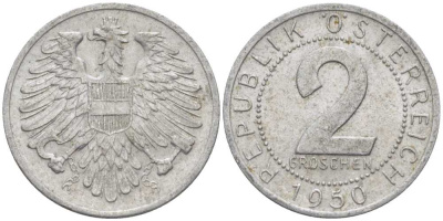 АВСТРИЯ 2 ГРОША 1950 KM 2876 алюминий 75-534