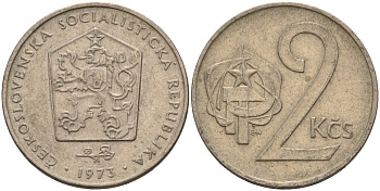Чехословакия 2 кроны 1973 KM 75 медно-никель 4156-143