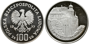 Польша 100 злотых 1977 MW, Вавельский замок в Кракове KM 91, Parchimowicz 279 серебро PROOF 441-535
