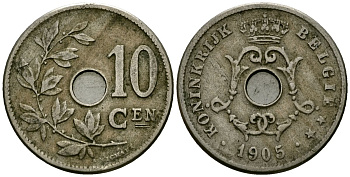 Бельгия 10 сантимов 1905 Belgie KM 53 медно-никель 4172-1214