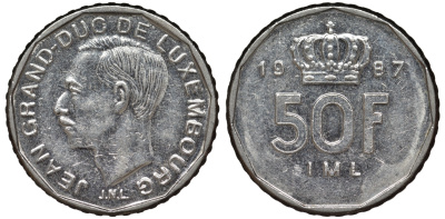 Люксембург 50 франков 1987 Великий герцог Жан (1964-1999) KM 62 никель 4143-136