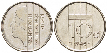 НИДЕРЛАНДЫ 10 ЦЕНТОВ 1984 KM 203 никель 3457-1132
