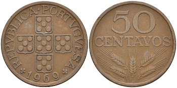 Португалия 50 сентаво 1969 KM 596 бронза 219-912